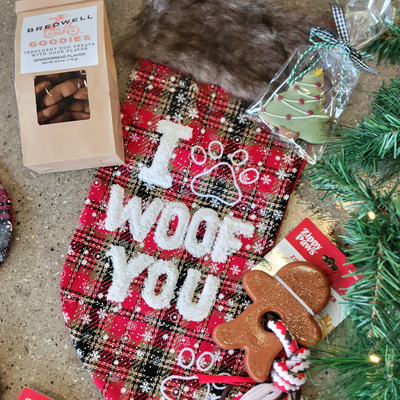 Bredwell 2024 Holiday Stocking | Plaid Woof Red